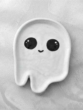Cute Ghost Trinket Dish - White & Black  - Halloween Decor